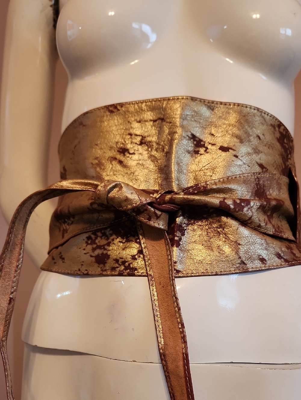 Neiman Marcus Brave Metallic Gold Obi Waist Belt with Brown Accents
